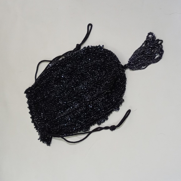 Women's gorgeous beaded drawstring wristlet sack pouch bag black - Picture 3 of 12